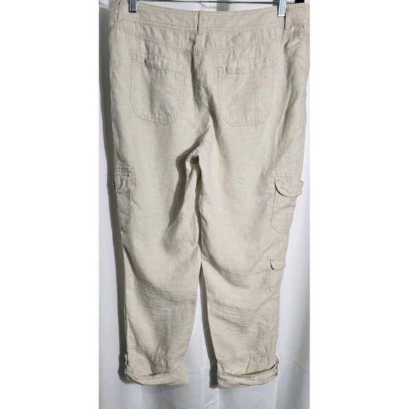 Chico's Women's Beige 100% Linen Pull-On Pants Beach Size 1.5 Cuffed - Picture 2 of 6